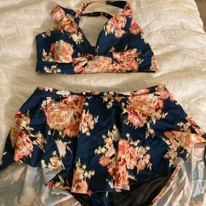 Torrid Navy Floral 2 piece bathing suit